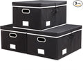 PRANDOM Storage Boxes with Lids [3-Pack] Fabric Collapsible Storage Bins Organizer Containers Baskets Cube with Cover for Home Bedroom Closet Office Nursery Black（23.4X15.9X11.5-Ruum Studio Home