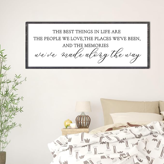 The Best Things in Life Wall Decor Sign 32 x 12 Inch Memories Inspirational Quotes Wood Framed Family Entryway Living Room Home Wall Art for Farmhouse Bedroom Room (Black)-Ruum Studio Home
