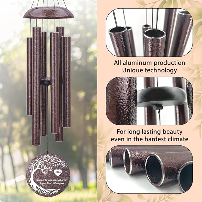 Personalized Memorial Wind Chime, Metal Wind Chime Deep Tone, Wind Chimes for Loss of Loved One, Sympathy Gift Loss of Mom Dad or Loved One, Decorative Wind Chimes Outdoor-Ruum Studio Home