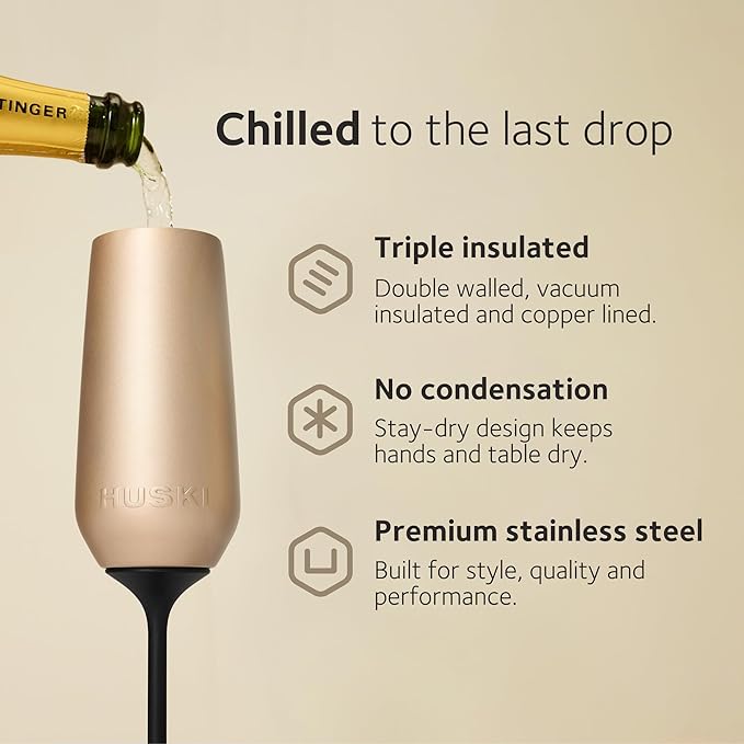 Huski Champagne Flute | NEW | Award-winning Design with Detachable Stem | Premium Stainless Steel Champagne Glass with Lid | Triple Insulated Tumbler | 8oz Capacity | Great Gift (Stone Grey)-Ruum Studio Home