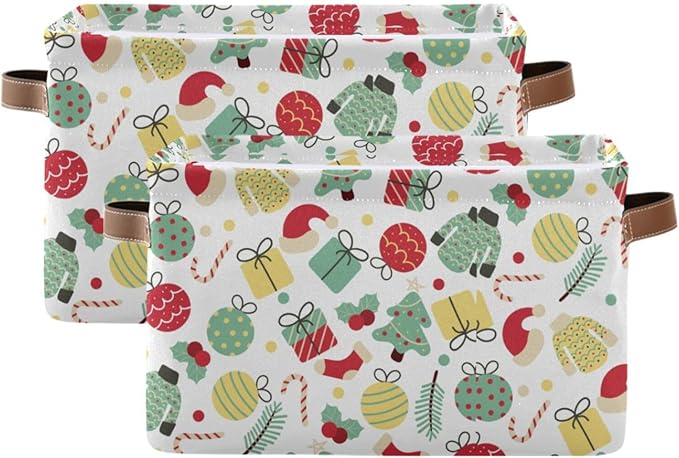 Christmas Storage Basket Tree Candy Canes Socks and Gift Storage Bins Organizer Bag Collapsible Closet Shelf Baskets Cube with handle for Baby Cloth Pet Toy Book 14.2×10.2×8.3 IN-Ruum Studio Home