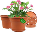 11 Inch Plastic-Flower-Pot-for-Indoor-Plants, 4 Pack Large Outdoor Planter Pot with Drainage Holes & Saucers, Resin Decorative Garden Pots Planters-Ruum Studio Home
