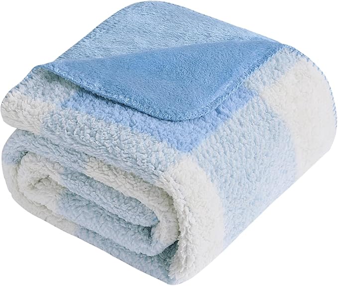 LURKA Checkered Sherpa Fleece Twin-Size Bed Blanket - Extra Thick and Warm Winter Soft Fuzzy Plush Blanket for Couches, Beds & Pets, Glacier, 60x80 Inches-Ruum Studio Home