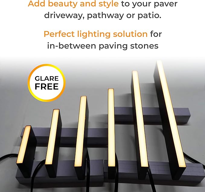 LUMENGY Paver Light Slim 0.5x6 Inch Glare-Free Steel Brick Lighting for Pavers, Walls, Driveway & Pathway Borders 2700K Warm White, Waterproof, Drive-Over Rated - 12V AC/DC-Ruum Studio Home