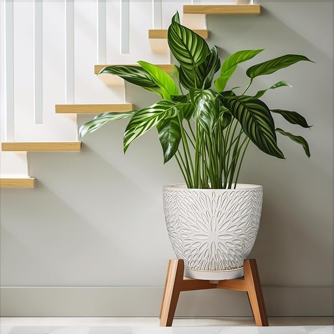 G EPGardening 10 Inch Ceramic Planter Pot with Drainage Hole and Saucer Large Plant Pot for Indoor Plants Outdoor Round Flower Pot for Home Garden Office White-Ruum Studio Home
