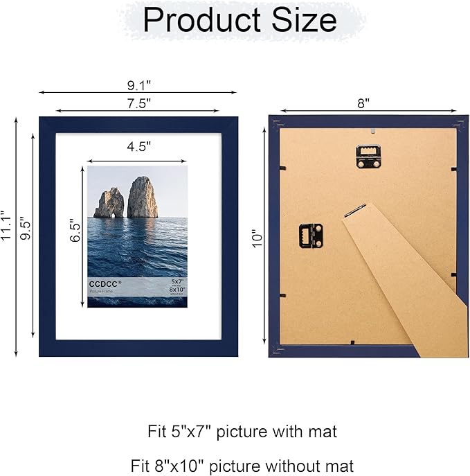 8x10 Picture Frame Set of 4, 8 x 10 Wood Photo Frames with Mat for 5x7, Natural Wooden Frame with Real Glass Cover for Wall and Tabletop Display,Blue-Ruum Studio Home