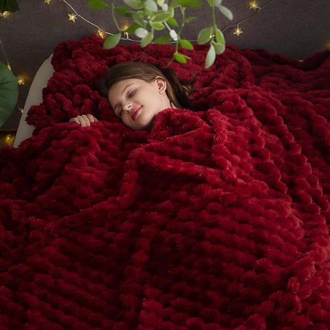 NEWCOSPLAY Super Soft King Blanket Red Premium Silky Flannel Fleece 3D Clouds Stylish Jacquard Lightweight Bed Blanket All Season Use 350GSM (Red, King(90"x110"))-Ruum Studio Home