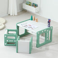 3 in 1 Montessori Weaning Table and 2 Chairs Set, Kids Activity Table Set, 2 Height Levels, Toddlers Activity Table for Drawing, Dining, Reading and Playing, Green-Ruum Studio Home