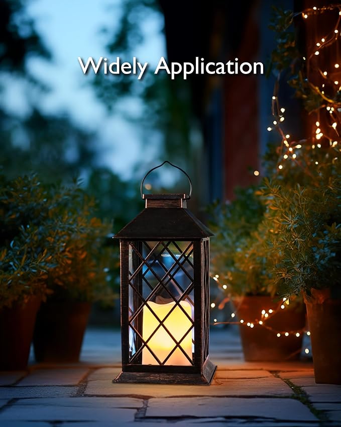 Homemory Solar Lanterns Outdoor Waterproof Hanging with Flickering Flameless Candles, 2 Pack 13'' Garden Outdoor Lantern Decorative for Patio Front Porch Backyard Balcony Cabin Outside(Antique Copper)-Ruum Studio Home