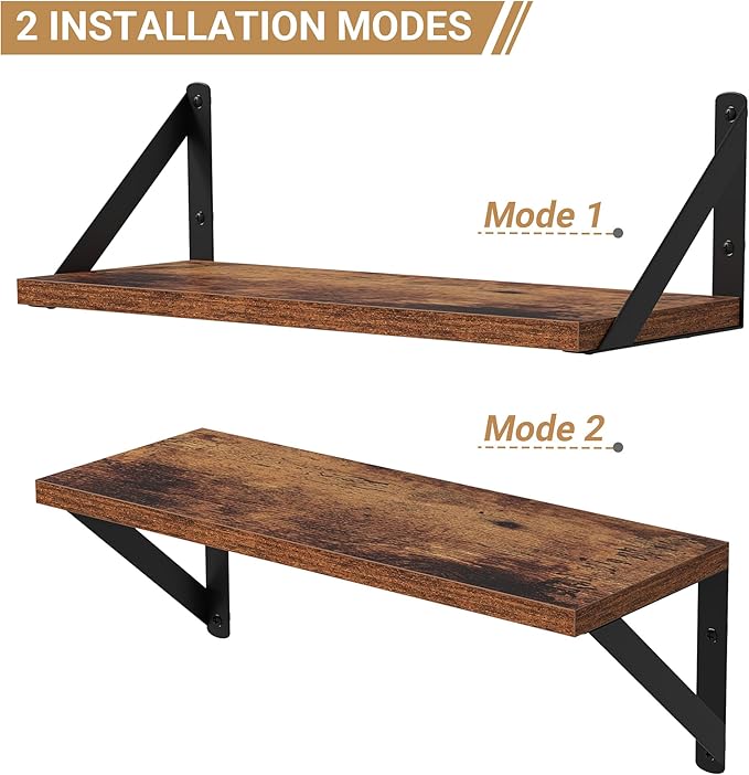 Heimlove Floating Shelves for Wall, 16 Inch Long Wood Floating Shelves Set of 3, Wall Mounted Hanging Shelf for Bathroom Bedroom Kitchen, Rustic Brown-Ruum Studio Home