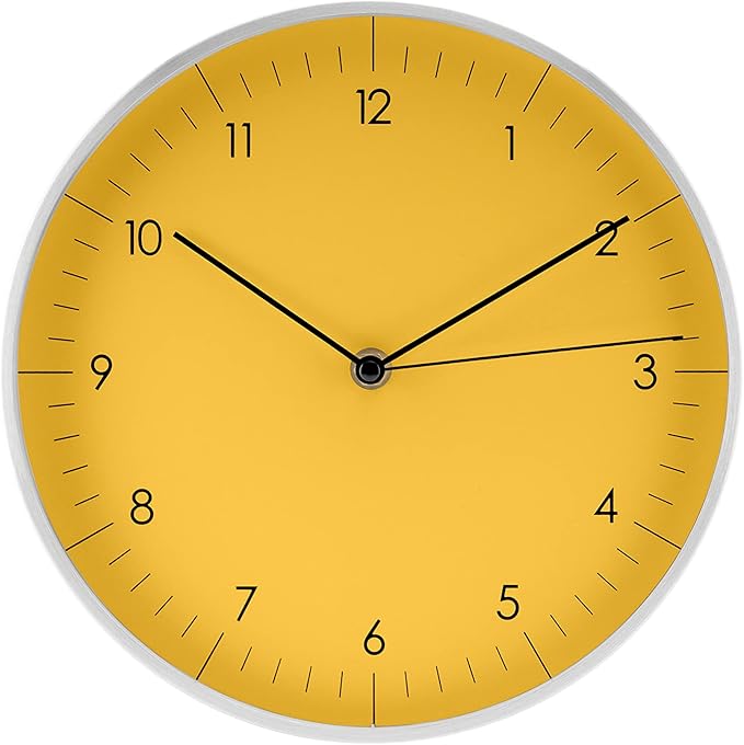 LUUK LIFESTYLE 10” Quartz Wall Clock with Silent Movement, Timeless Scandinavian Design, Kitchen Wall Clock, Decoration for Children's Room, Yellow and Silver-Ruum Studio Home
