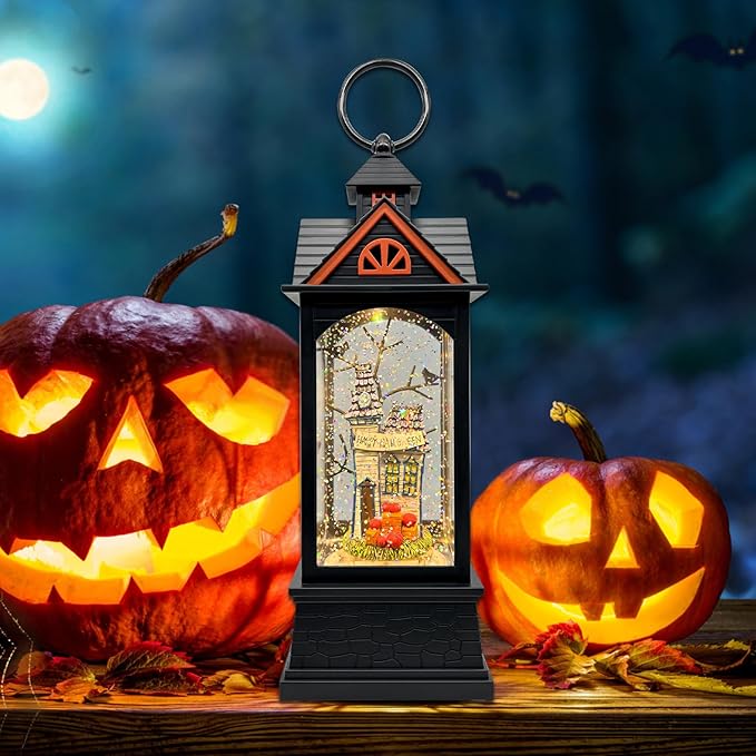 Halloween Snow Globe Lantern with 6 Hour Timer,Halloween Decorations Indoor for Home,Halloween Decor,USB or Battery Powered for Halloween Lanterns,Halloween Spooky Town-Ruum Studio Home