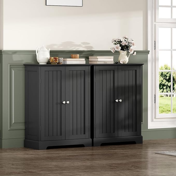 ChooChoo Bathroom Floor Cabinet, Modern Bathroom Storage Cabinet with 2 Doors and Adjustable Shelves, Freestanding Cupboard for Living Room, Black-Ruum Studio Home