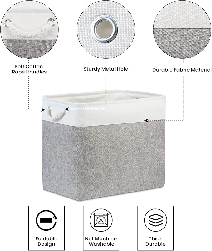 Bidtakay Large Storage Bins for Clothes Fabric Deep Baskets for Organizing Set of 2 Grey Fabric Pantry Storage Bins for Hallway Living Room Blankets 17x12x15 in Extra Large Shelf Tote Baskets-Ruum Studio Home