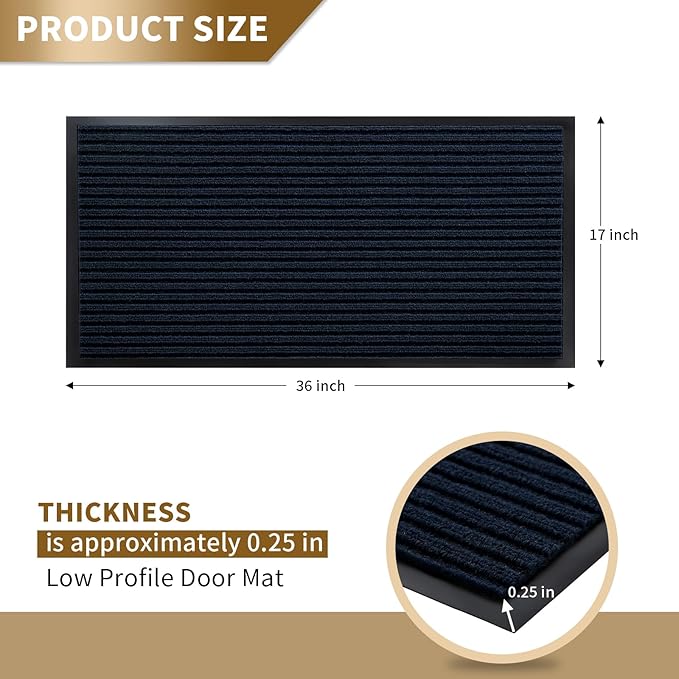 Yimobra Front Door Mat Outdoor Indoor Entrance, 100% Waterproof All-Season All Weather Doormat, Welcome Matt Outside Entry, Non Slip, Low Profile, Heavy Duty Patio Porch Floor Mats,36 x 17,Navy Blue-Ruum Studio Home