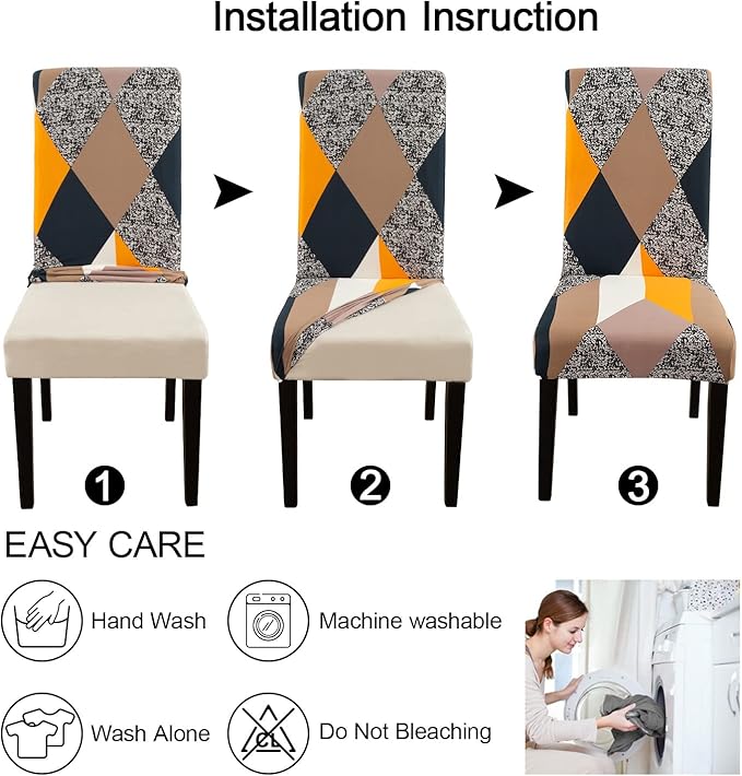 JQinHome Chair Covers for Dining Room 6 Pack,Magic Cube High Stretch Removable Washable Parsons Chair Slipcover for Home Party Hotel Wedding Ceremony (Geometric Patterns)-Ruum Studio Home