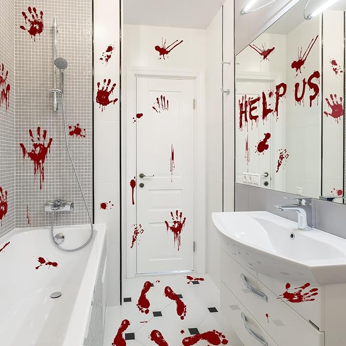 Halloween Window-Clings-Decorations Bloody-Handprint-Footprint Stickers, Scary Halloween Party Indoor/Outdoor Decoration, for Windows, Car - 12 Sheets-Ruum Studio Home