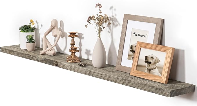 Fun Memories Floating Shelves for Wall Dec, 55"x8" Rustic Reclaimed Wood Shelves, Heavy-Duty Wall Mounted Shelves with Invisible Brackets for Living Room, Bedroom, Kitchen, Grey Finish-Ruum Studio Home