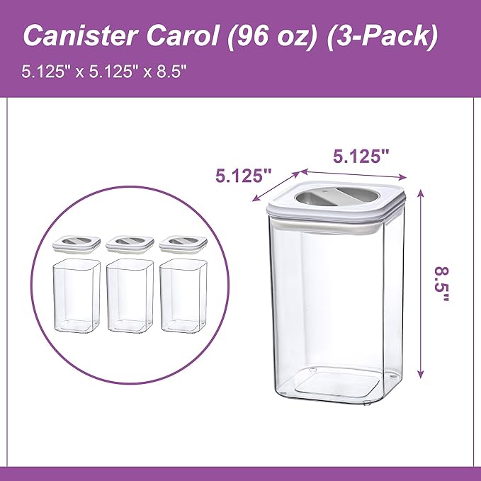 Amazing Abby - Carol - 96-Ounce Acrylic Canister (Set of 3), Plastic Airtight Food Container, Stackable for Pantry Storage, BPA-Free and Shatter-Proof, Perfect for Home and Commercial Use-Ruum Studio Home