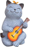 Cat Garden Statue Outdoor Decor, Cat Sculpture with Guitar and Butterfly for Yard Lawn Patio Balcony, Birthday Housewarming Gifts for Mom, Grandma, Women, 8.8 inch, Resin-Ruum Studio Home