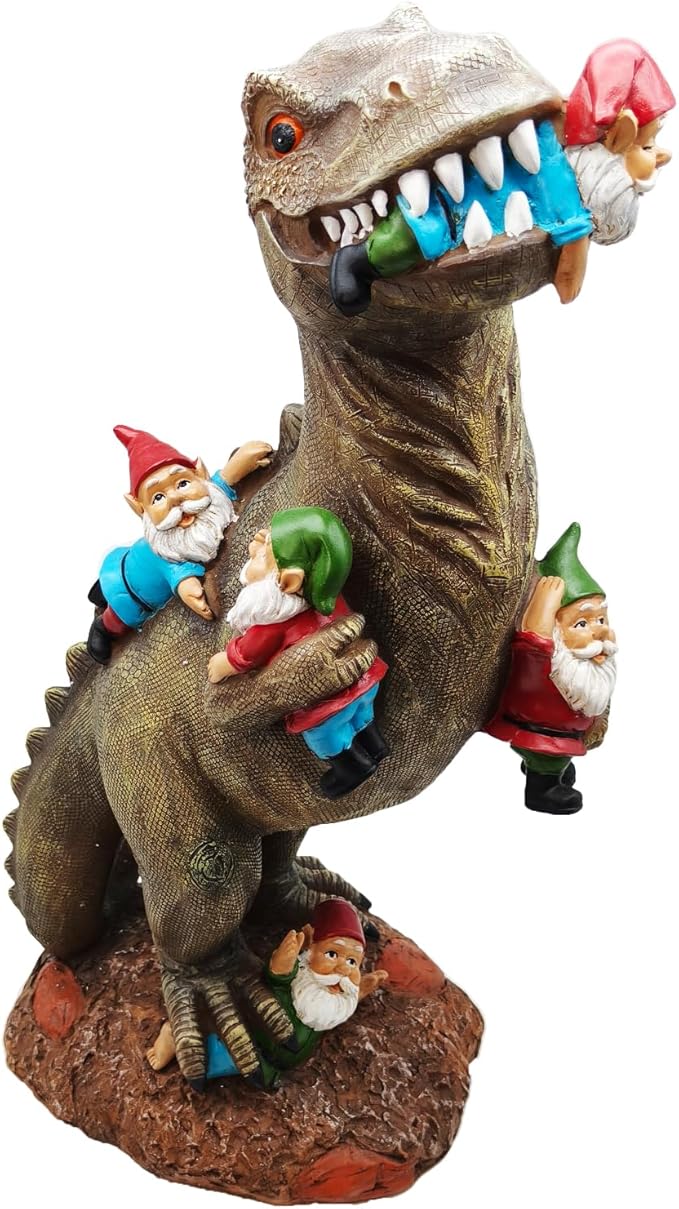 Cute 18" Porch Dinosaur Statue Tall Large Strong, T Rex Decent Gift Garden Party Décor Resin Funny Garden Gnome for Outdoor Indoor Decor, Lawn Ornaments, Patio Porch Yard Art Sculptures-Ruum Studio Home