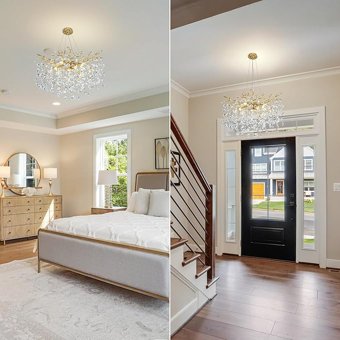 Modern Crystal Chandelier, 30" Chandeliers for Dining Room,Gold K9 Crystal Tree Branches Crystal Chandelier,10-Light Living Room Chandeliers, Fo Entryway,Foyer,Bedrooms-Ruum Studio Home