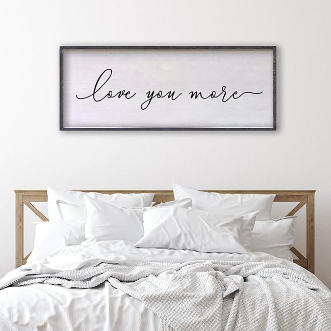 Love You More Sign Wall Decor 24×10 Inch Above Bed for Master Bedroom Ready to Hang Wood Framed Art (Black)-Ruum Studio Home