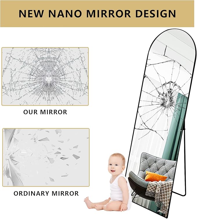 BEAUTYPEAK 64"x21" Arch Full Length Mirror, Hanging or Leaning Arched-Top Full Body Mirror with Stand for Bedroom, Dressing Room, Black-Ruum Studio Home