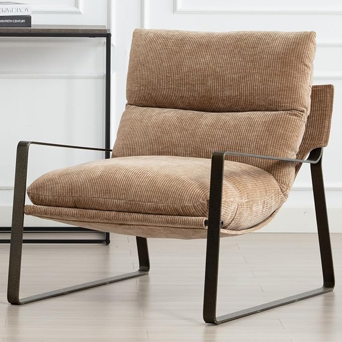 DUOMAY Mid-Century Accent Chair Armchair, Comfy Chenille Leisure Chair Lazy Chair with Brozen Metal Leg for Living Room Bedroom Office Apartment, Khaki-Ruum Studio Home