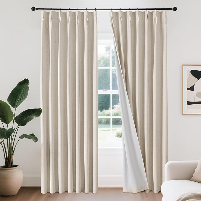 Joydeco 100% Blackout Pleated Curtains, Linen Window Curtains 2 Panel Sets 108 inches Long, Thermal Insulated Darkening Drapes for Bedroom(Ecru,40'' Wx108'' L)-Ruum Studio Home