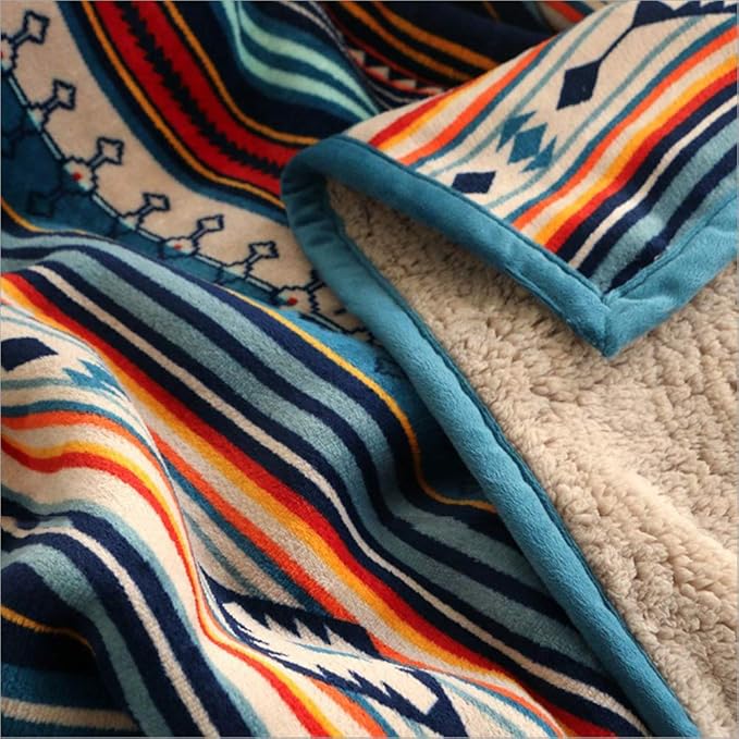UKELER Boho Sherpa Throw 60'' x 50''- Bohemian Soft Plush Flannel Throw Blankets for Bed/Couch/Sofa/Office/Camping-Ruum Studio Home