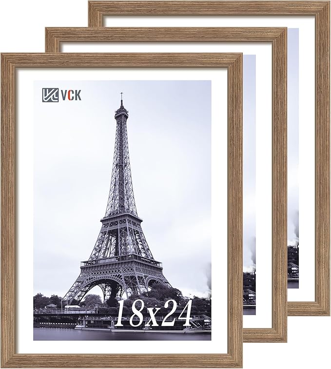 VCK 18x24 Poster Frame 3 Pack, Brown Walnut Wood Picture Frame, Exclusive Wood Grain, Wall Mounting Hanging-Ruum Studio Home