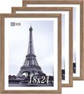 VCK 18x24 Poster Frame 3 Pack, Brown Walnut Wood Picture Frame, Exclusive Wood Grain, Wall Mounting Hanging-Ruum Studio Home