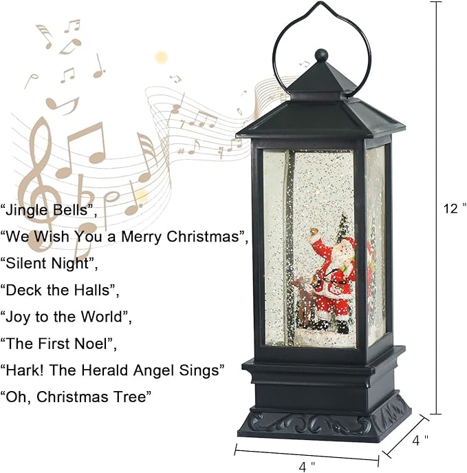 Eldnacele Christmas Snow Globe Lantern with Music, Battery Operated Lighted Swirling Glitter Water Lantern with Timer for Christmas Home Decoration, Santa-Ruum Studio Home