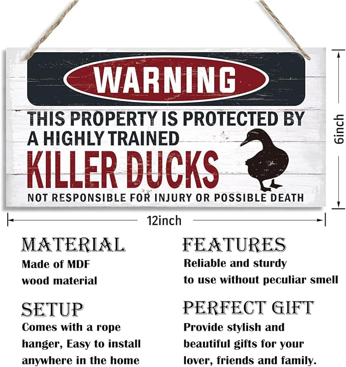 Warning Sign, Killer Ducks Warning Wood Plaque Sign, Funny Door Signs, Decorative Wood Hanging Suspension Plaque, Farmhouse Wooden Wall Decor, Outdoor Hanging Wooden Signs-Ruum Studio Home