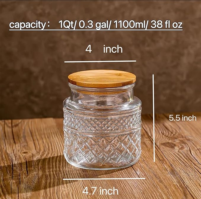 Glass Storage Jar, 38 FL OZ, Food Canisters with Bamboo Lid, Kitchen Containers Decorative Airtight Glass Jars For Cereal Nuts Snack Candy Cookies Coffee Tea-Ruum Studio Home