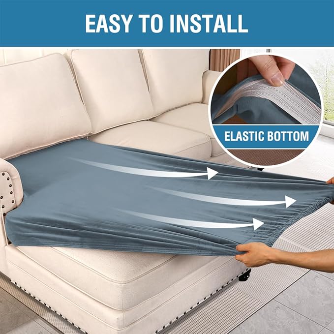 H.VERSAILTEX Velvet Stretch Individual Chaise Cover Sectional Couch Covers for L Shaped Sofa Both Left/Right Furniture Protector Seat Cushion Sofa Cover (1 Piece Chaise Cover, Stone Blue)-Ruum Studio Home