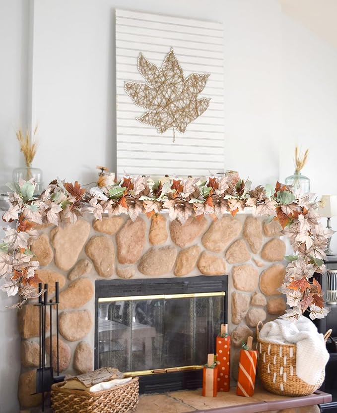 Lvydec 2 Pack Fall Maple Garland - 5.9ft/Piece White Artificial Fall Foliage Garland Colorful Autumn Decor for Home Wedding Party-Ruum Studio Home