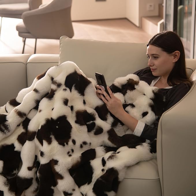 Cow Print Faux Fur Throw Blanket for Couch, Soft & Plush Fuzzy Blanket for Sofa, Bedroom, Living Room, Super Soft Warm for Adults Kids Girl Gifts Bedroom Couch Sofa Travel,50x60 Inches Black Brown-Ruum Studio Home