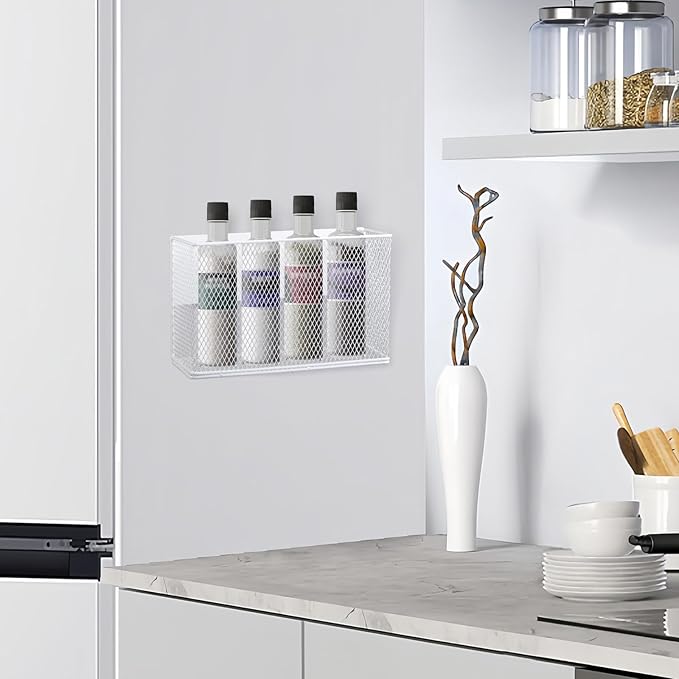 Magnetic Basket Organizer Holder for Fridge Magnetic Storage Bin Box Containers, White Magnetic Locker Organizer Holder for Kitchen Storage, Magazine, Whiteboard,10" × 3.34" ×5.9"-Ruum Studio Home