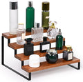 4 Tier Wooden Display Riser Stand Perfume Organizer with Metal Stand, Dessert Table Display Set, Food Display Stands for Party, Brown Rustic Solid Wood Shelf for Cupcakes, Perfume, Cologne, Spiece-Ruum Studio Home