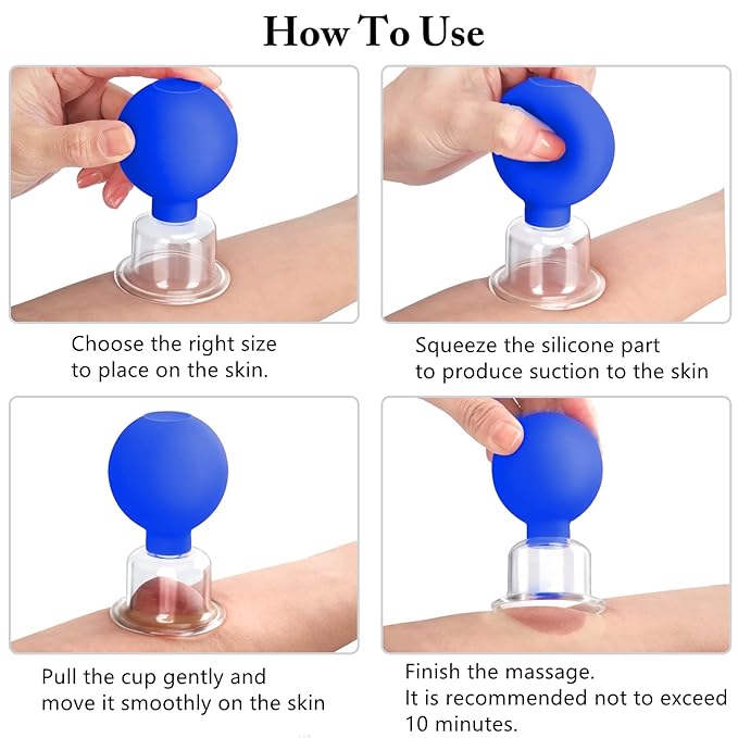 4 Size Facial Cupping Therapy Set Glass, Eye Face Vacuum Massage Anti Cellulite Cup - Silicone Cupping Massage Therapy, for Beauty Body Cup Fascia Massager (Gift Box Packaging-Blue)-Ruum Studio Home