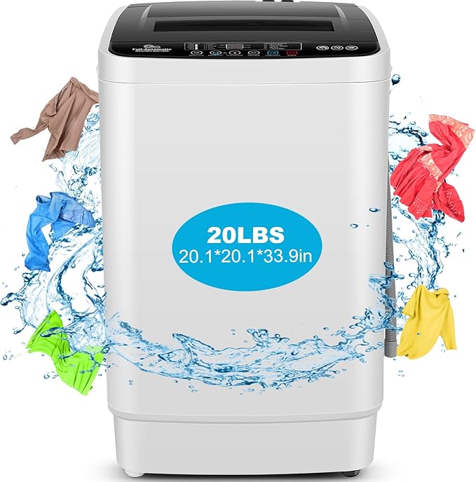Nictemaw Portable Washing Machine 20Lbs Capacity Portable Washer with Drain Pump 2.8Cu.ft Full-Automatic Compact Washer Machine with 4 Program 4 Water Level 3 Water Temp for Apartment, RV, Dorms-Ruum Studio Home