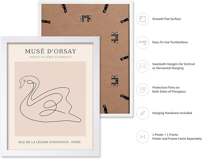 Poster Master Vintage Poster - Retro One Line Swan Drawing Print - Swan Art - Bird Art - Minimal Gift for Her, Animal Lover - Abstract Decor for Home, Office, Bedroom, 16x20 White Framed-Ruum Studio Home
