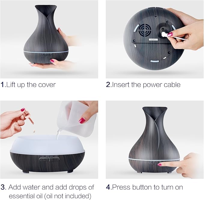 Aroma Essential Oil Diffuser, 400ml Ultrasonic Cool Mist Humidifier with Waterless Auto Shut-Off and Cleaning Kit for Home, Yoga, Office, Spa, Bedroom, Baby Room - Wood Grain-Ruum Studio Home