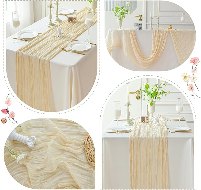 Sioloc 1 Pack Beige Cheesecloth Table Runner Fall Autumn Decor for Home 10ft Table Cloth for Tea Wedding Birthday Party Baby Bridal Shower Halloween Thanksgiving-Ruum Studio Home