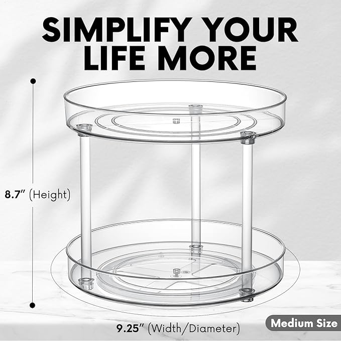 Clear Lazy Susan Organizer, Spice Rack Kitchen Cabinet Turntable, Pantry and Fridge Rotating Storage, Makeup Vanity for Skincare, Perfume, Cosmetic Dresser-Ruum Studio Home