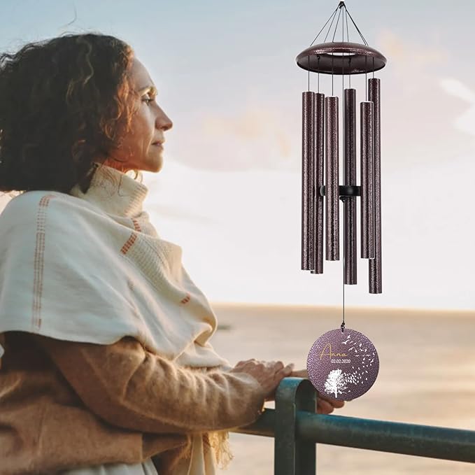 Sympathy Wind Chimes, Personalized Wind Chime for Loss of Loved Ones, Customized Tree Bird Wind Chimes, Commemorative Wind Chime Deep Tone (36inch)-Ruum Studio Home