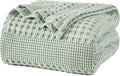 PHF 100% Cotton Waffle Weave Blanket King Size, Soft Lightweight Breathable Cozy Summer Blankets for Bed, Luxury Aesthetic Woven Bedding for Home Decor, 108"x90", Sage Green-Ruum Studio Home