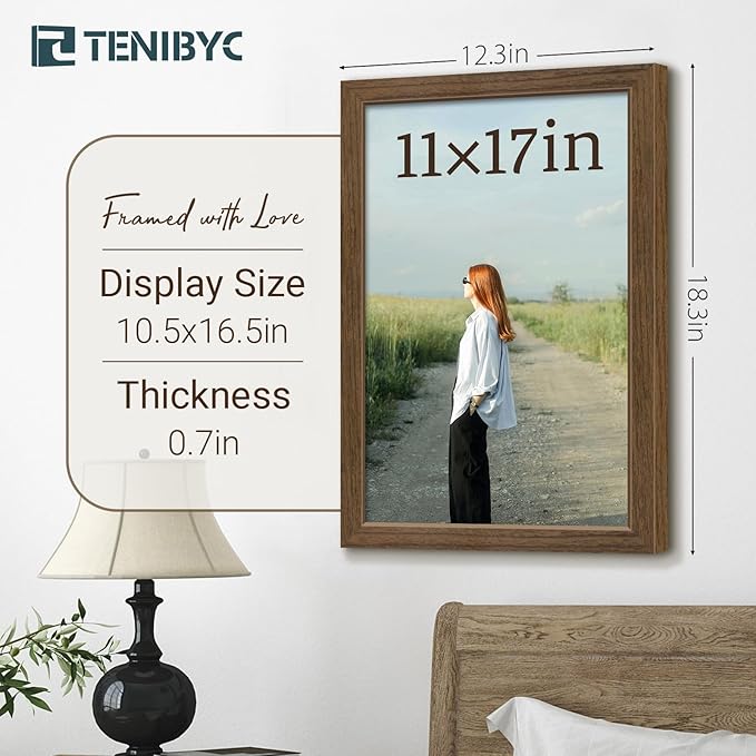 11x17 Picture Frame 3 Pack - Brown Woodgrain, Wood Photo Frame, HD Tempered Glass, Wall Gallery Poster Frame-Ruum Studio Home